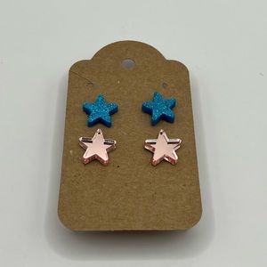 Acrylic Star Earrings Blue Glitter and Pink Mirror